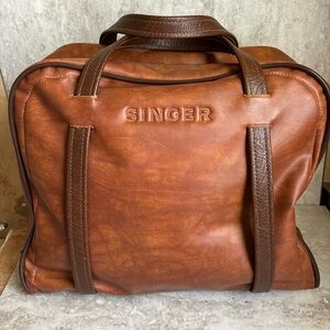 Singer Sewing Machine Travel Vinyl Carry Case Storage Bag Brown Vegan Leather